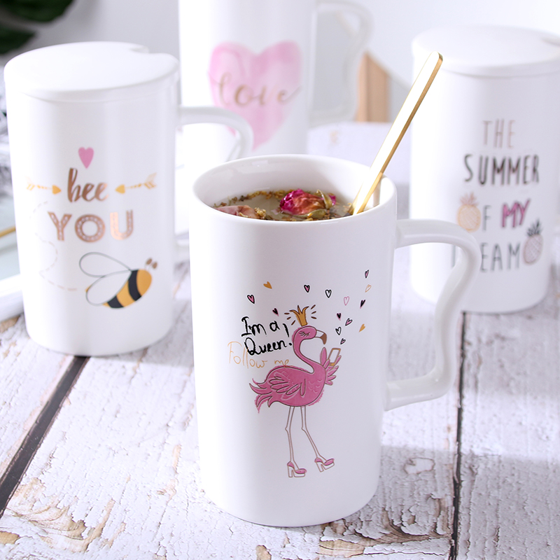 创意陶瓷杯子可爱卡通马克杯带盖勺家用咖啡杯早餐牛奶水杯茶杯