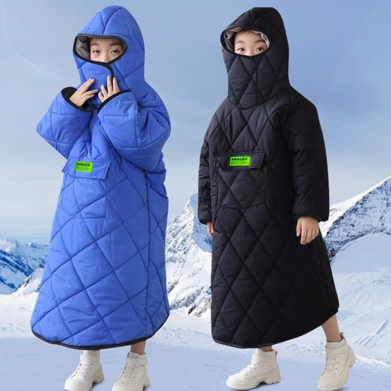 儿童挡风衣电动车骑行保暖摩托车挡风被亲子后座带小孩防风罩加绒