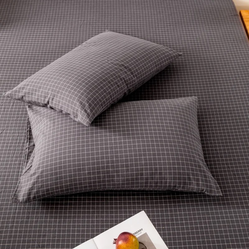 新款A类纯棉色织水洗棉单品枕套48x74cm一对枕头套格子款家用宿舍
