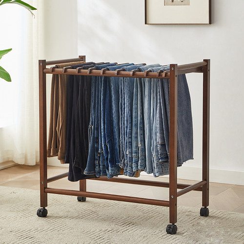 北欧风格实木落地裤架收纳层架卧室可移动裤子架简约无痕挂衣架裤