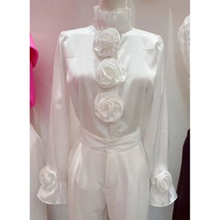 法式气质时尚设计感玫瑰花朵长袖衬衫女秋季新款甜美淑女上衣