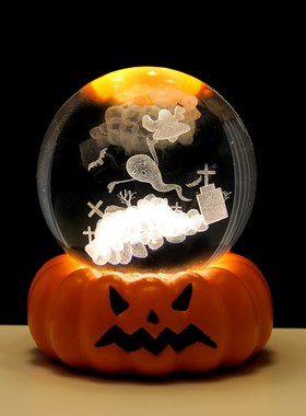 万圣节水晶球南瓜小夜灯摆件西方鬼节办公室桌面装饰创意送人礼物