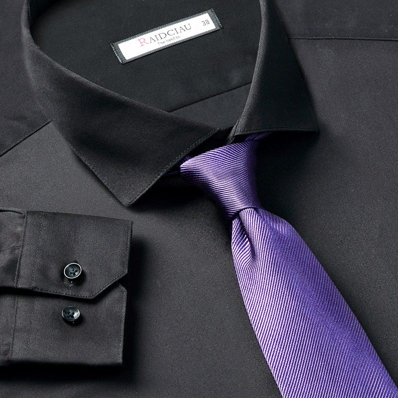 秋季衬衫男长袖商务免烫修身黑色西装寸衫上班职业正装男士衬衣