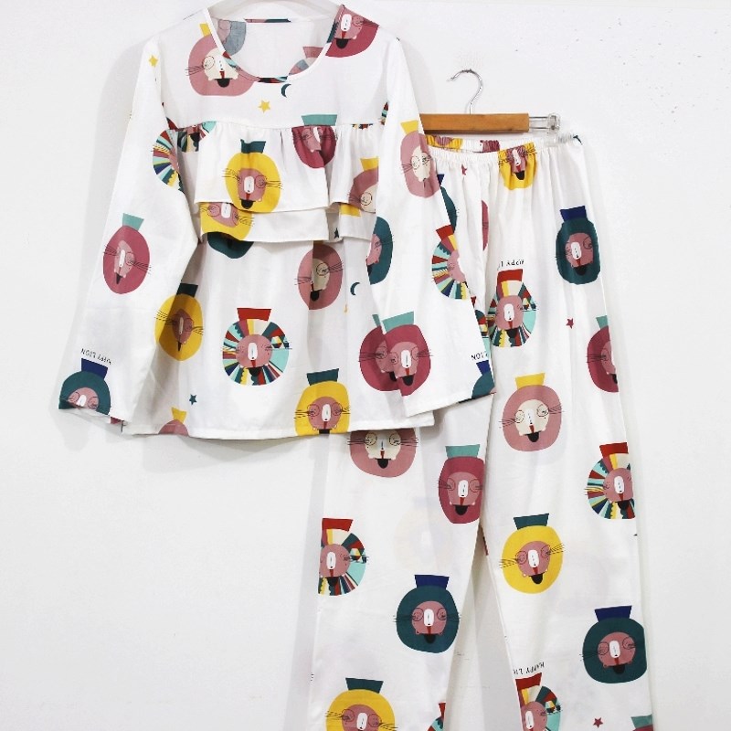 定制睡衣双层荷叶边防凸点红色睡衣本命年纯棉斜纹贡缎套装女春秋