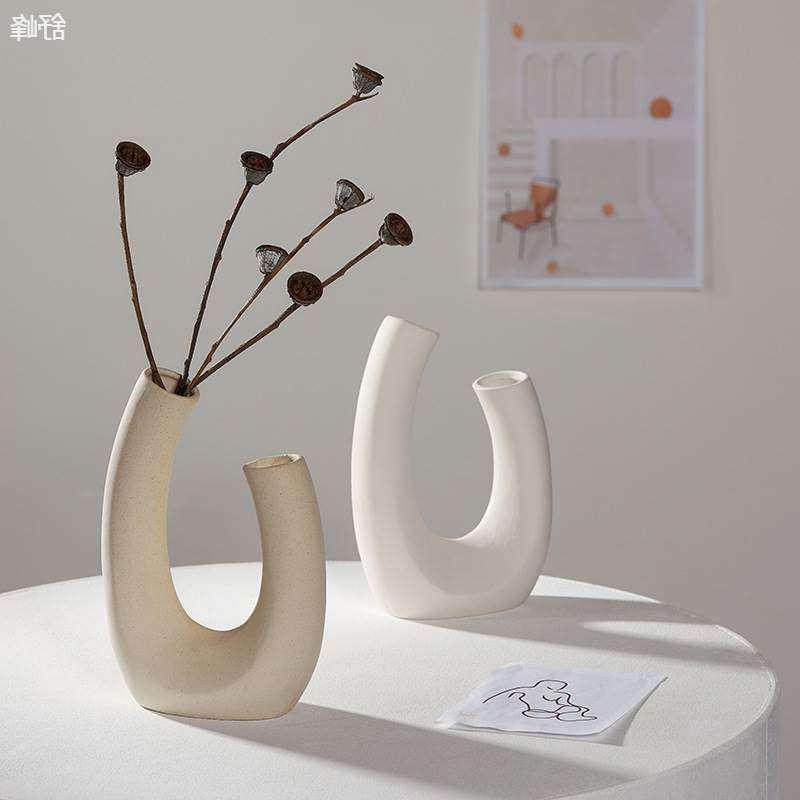 北欧干花花瓶白色陶瓷家居摆件插花水培民宿咖啡馆工作室装饰