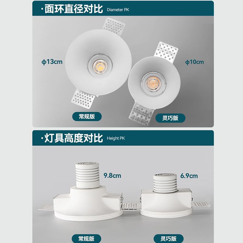 全光谱105石膏射灯无边框led护眼客厅防眩嵌入式预埋COB智能筒灯