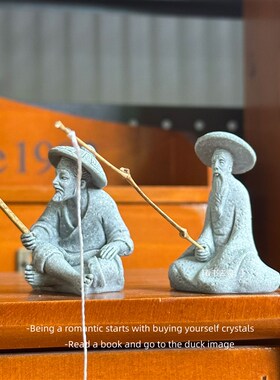 姜太公钓鱼 愿者上钩智者老者钓鱼鱼缸盆景微观装饰摆件礼物