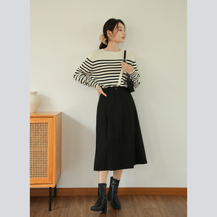 小个子百褶半身裙女秋冬2023新款高腰a字显瘦遮胯中长版西装裙子