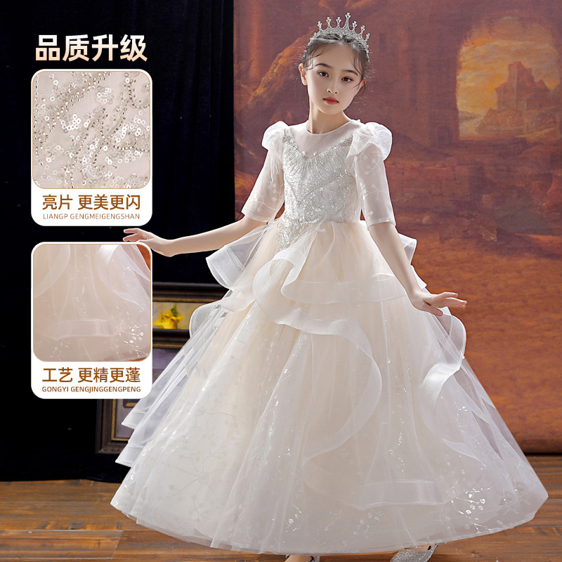 女童礼服高端女孩生日公主裙儿童主持人蓬蓬裙花童走秀钢琴演出服
