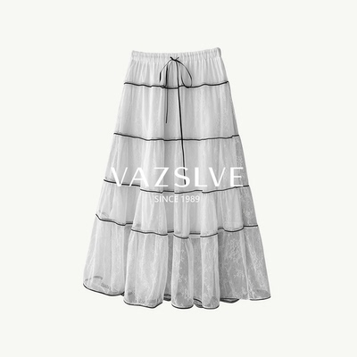 VAZSLVE/全新奢品捡漏法式杏色蕾丝网纱女高腰A字蛋糕裙ASQ2223