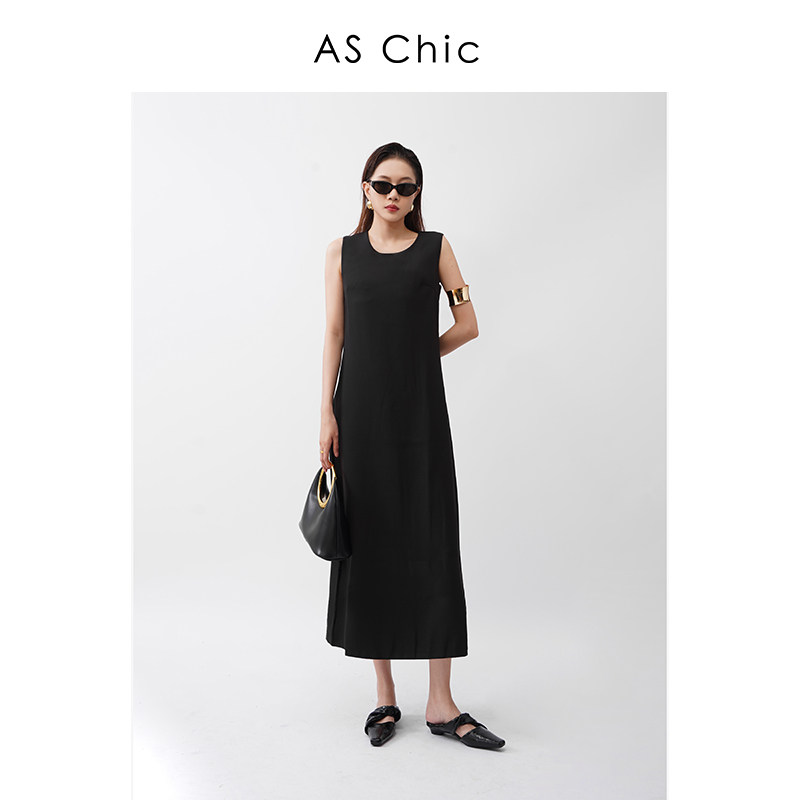 AS chic25SS 百搭宽松经典背心宽肩带小黑裙显瘦连衣裙