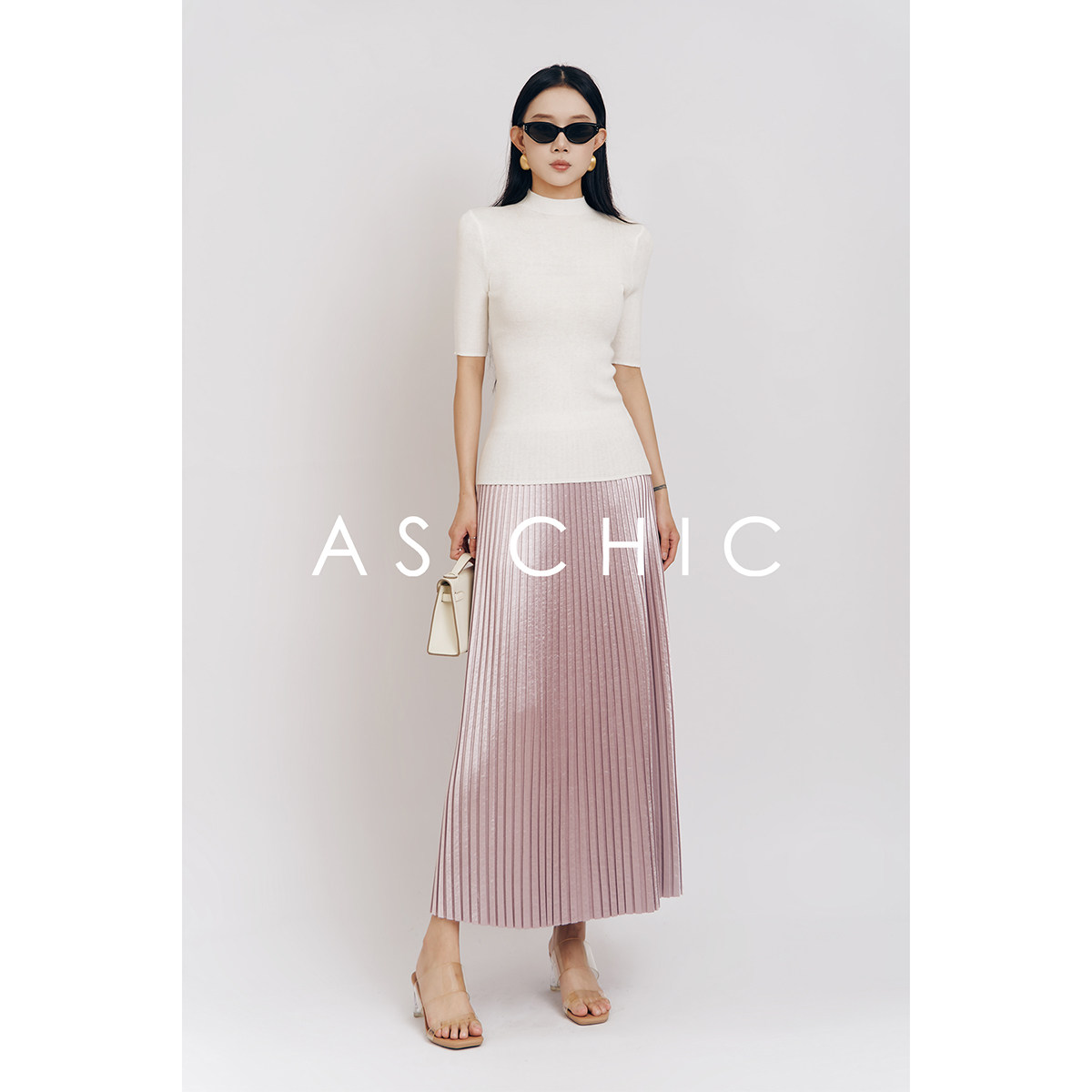 ASchicSS&ldquo;立体风琴&rdquo;高温锁褶不变形缎面感百褶半身裙ASQ2133