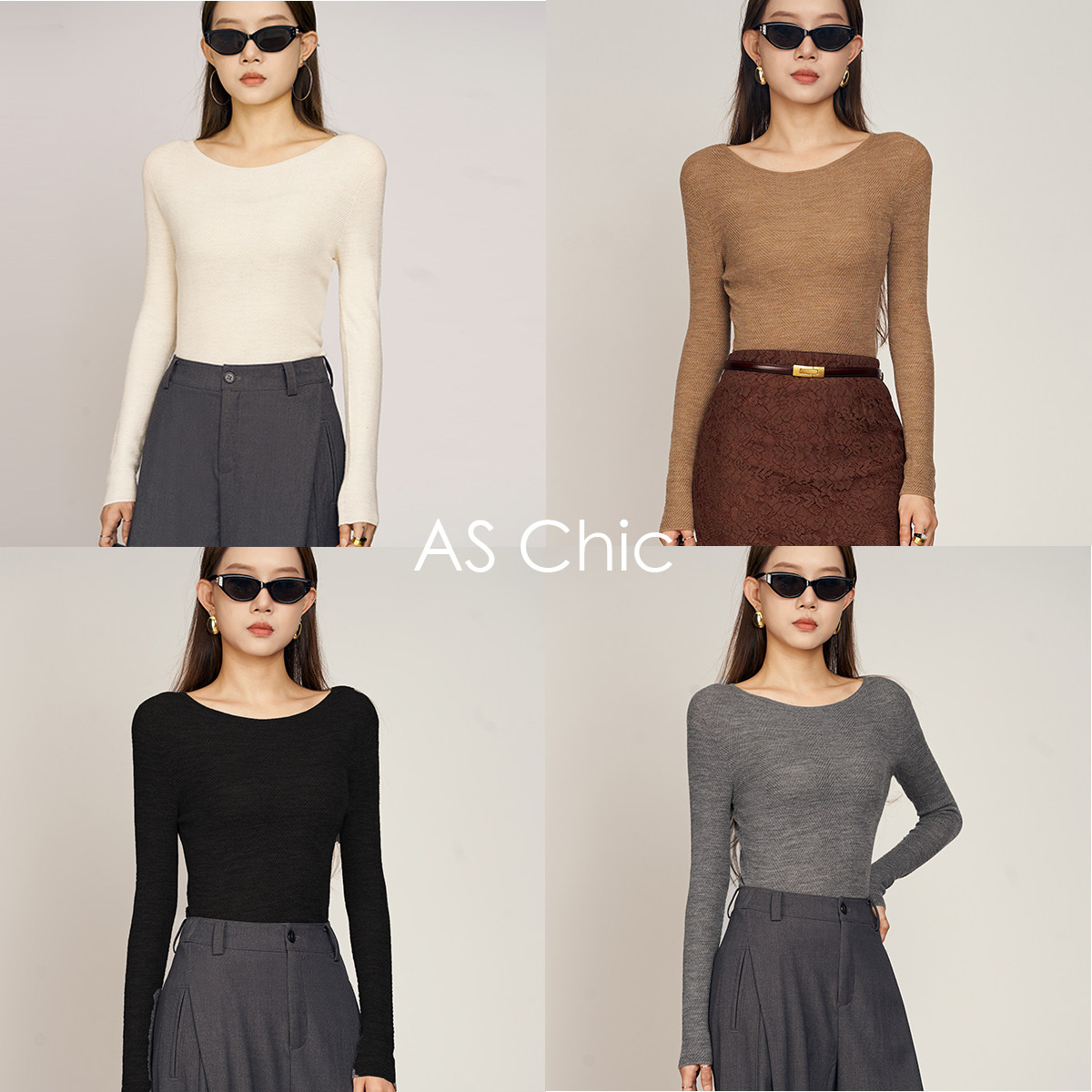 AS chicAW 「轻奢」秋冬岛精无缝一体精纺羊毛打底衫 ASY15021