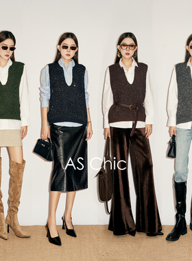 AS chicAW 满天星/羊毛混纺V领无袖重工亮片背心马甲ASM1456