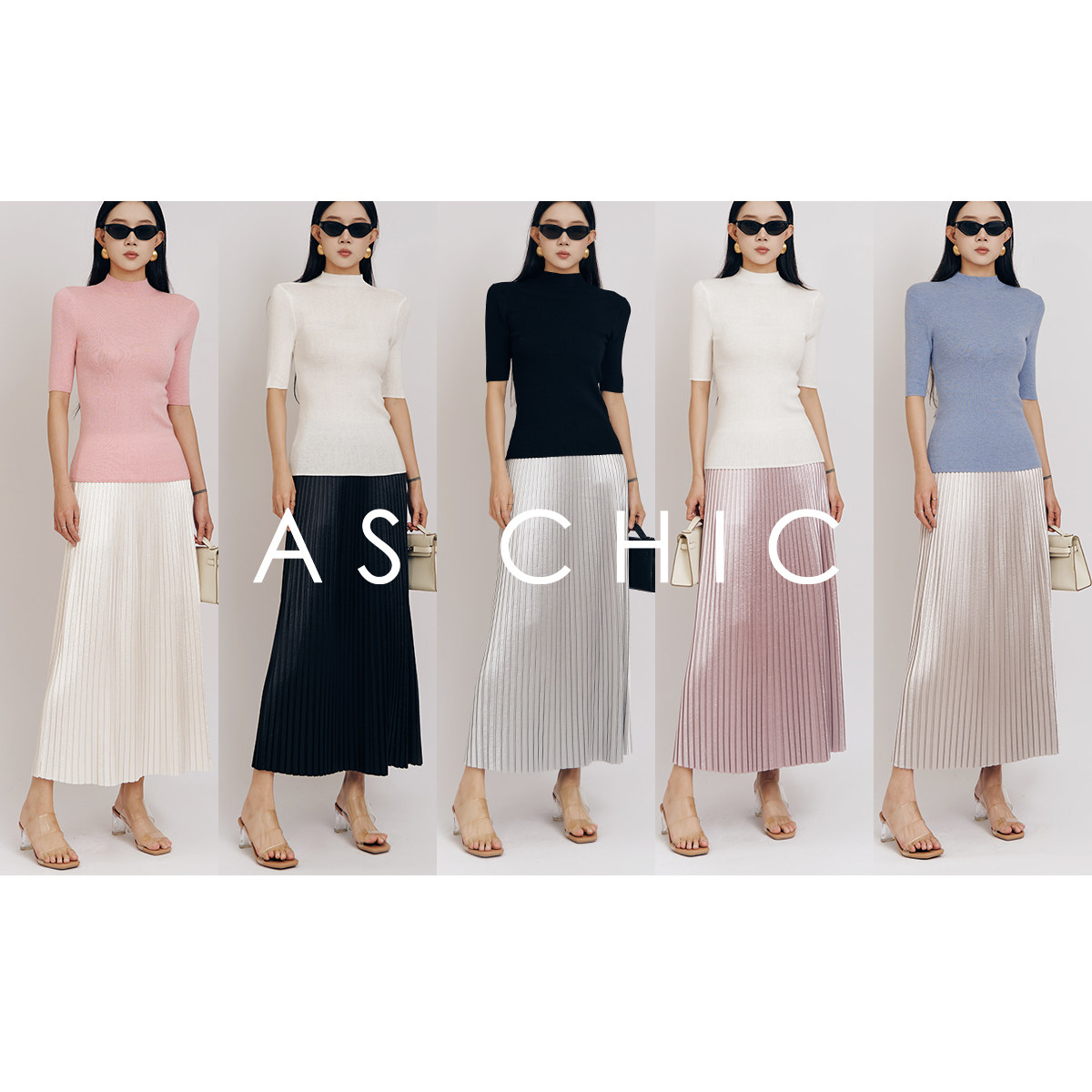 ASchicSS&ldquo;立体风琴&rdquo;高温锁褶不变形缎面感百褶半身裙ASQ2133