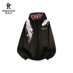 ROBINHOOD/罗宾汉套头印花亲肤连帽长袖卫衣美式肩章羽毛翅膀个性