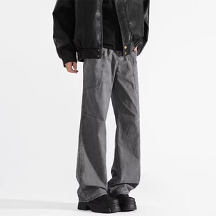 罗宾汉 ROBINHOOD美式直筒复古工装裤水洗做旧牛仔裤长裤百搭宽松