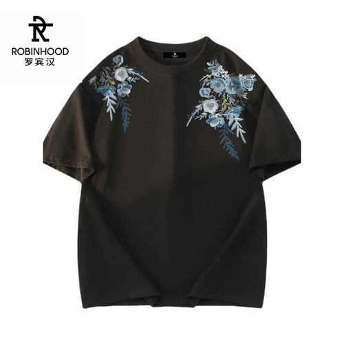 ROBINHOOD仿刺绣印花花卉圆领短袖T恤 SR6A-25T001-YHA5738