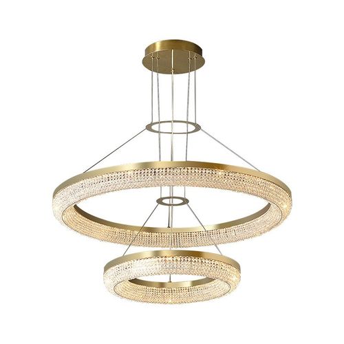 轻奢不锈钢水晶灯客厅主卧室灯高档大气艺术餐厅圆环形吊灯具意式