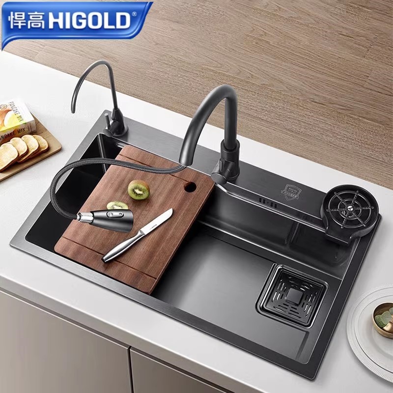悍高纳米黑色水槽SU304不锈钢洗碗槽淘菜台下盆厨房大单槽洗菜盆