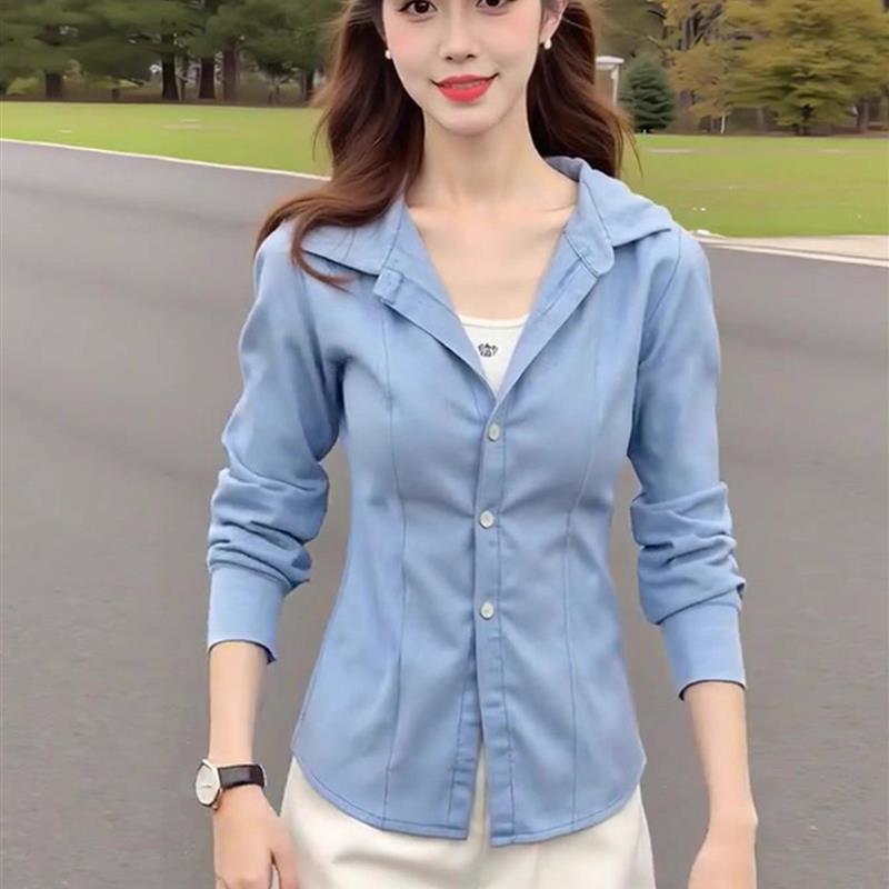 新品韩系chic复古风蓝色翻