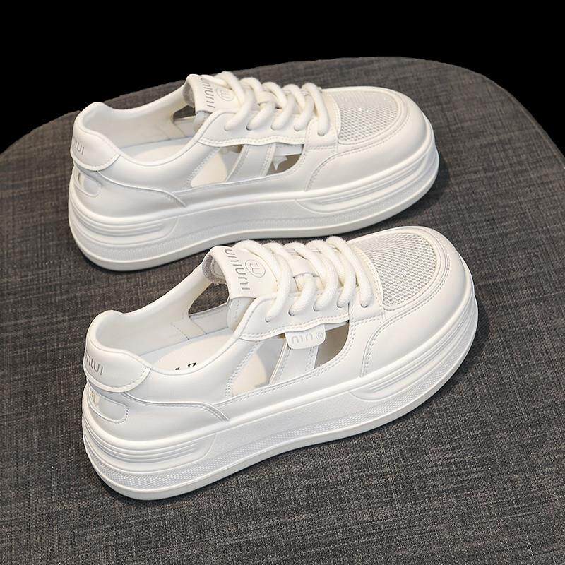 极速踩屎感34码真皮镂空小白鞋女款2026新款夏季透气网鞋厚底运动