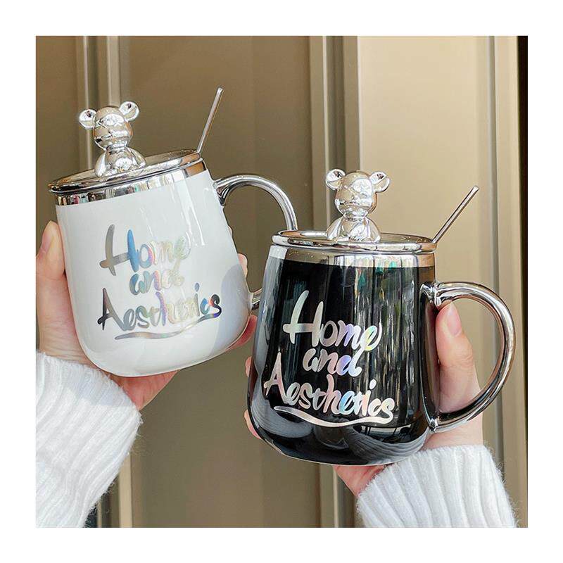 马克杯带盖勺陶瓷杯子女男家用高颜值办公室轻奢咖啡情侣水杯一对