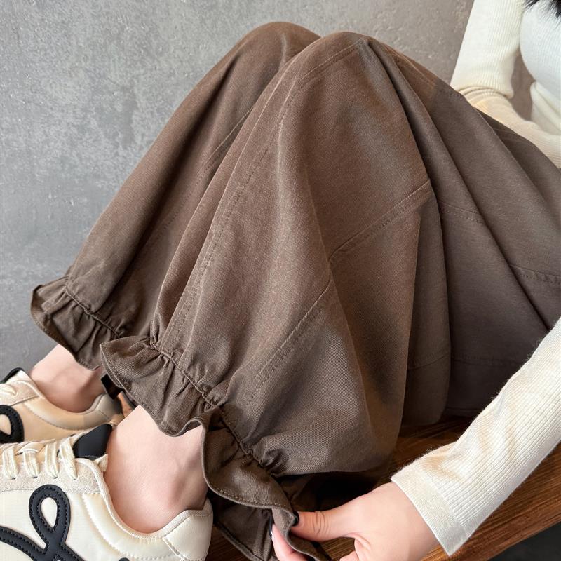 新品木耳边花苞裤灯笼裤女秋季松紧高腰显瘦宽松休闲垂感哈伦九分