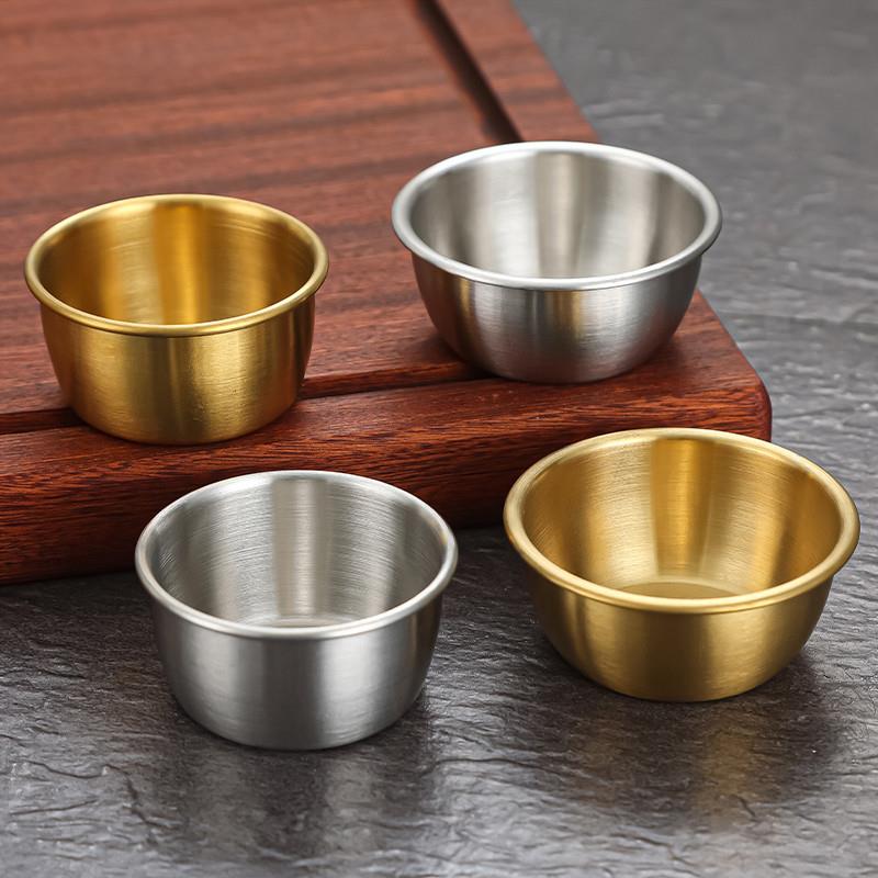 新品304不锈钢韩式味碟双耳创意调料碟泡菜碟金色商用烤肉店酱汁