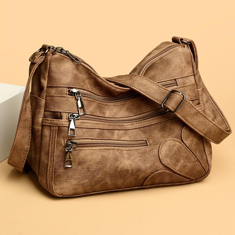 新品中老年人女包2025新款软皮百搭单肩斜挎包中年女士妈妈包多层