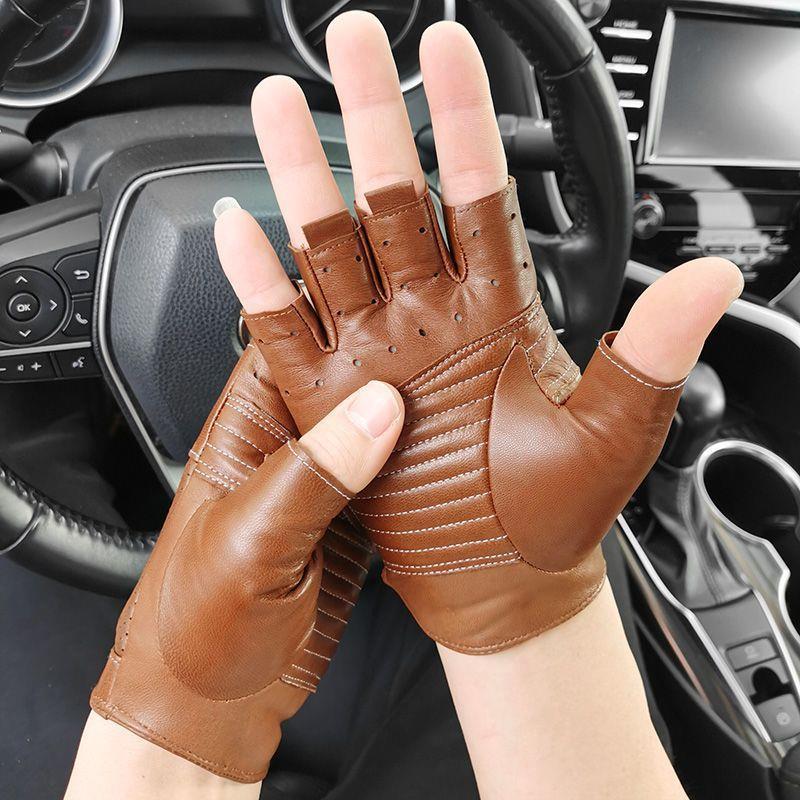 真皮半指手套男士羊皮半截