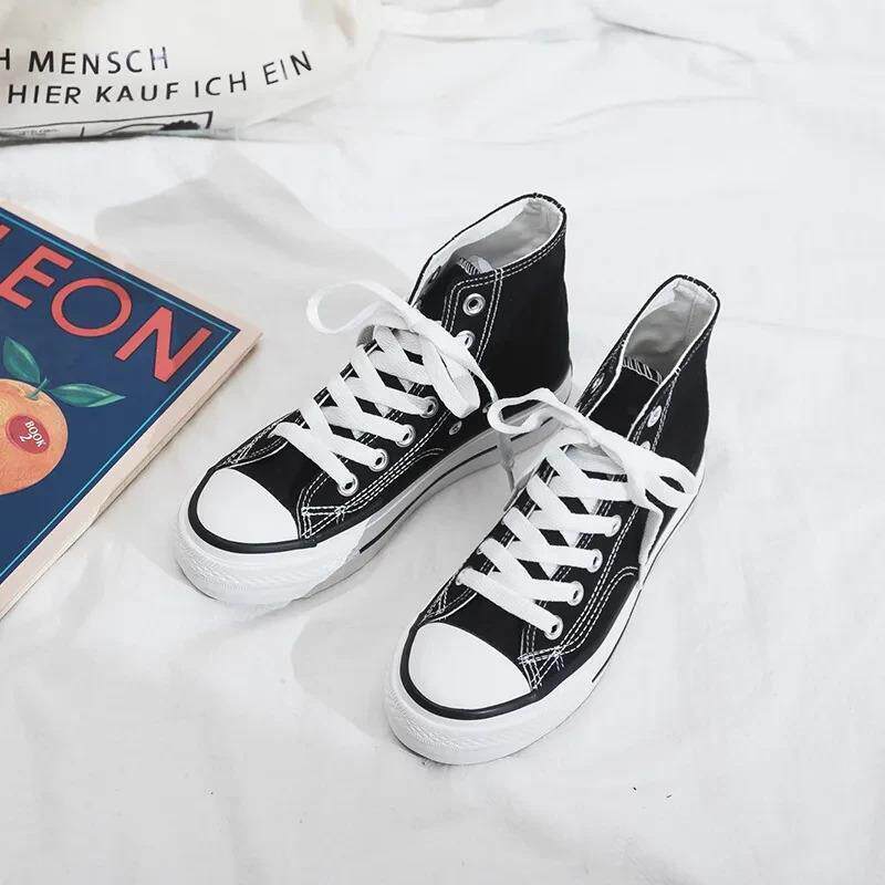 极速厚底高帮帆布鞋女平底松糕鞋百搭女士布鞋女透气女鞋韩版休闲