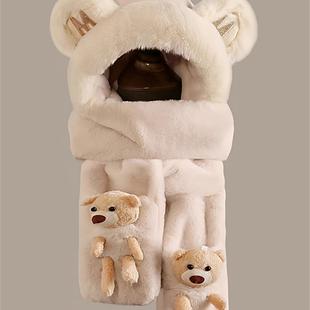 日本帽子围巾一体女秋冬新款加绒儿童帽冬天骑车围脖男女童防风帽