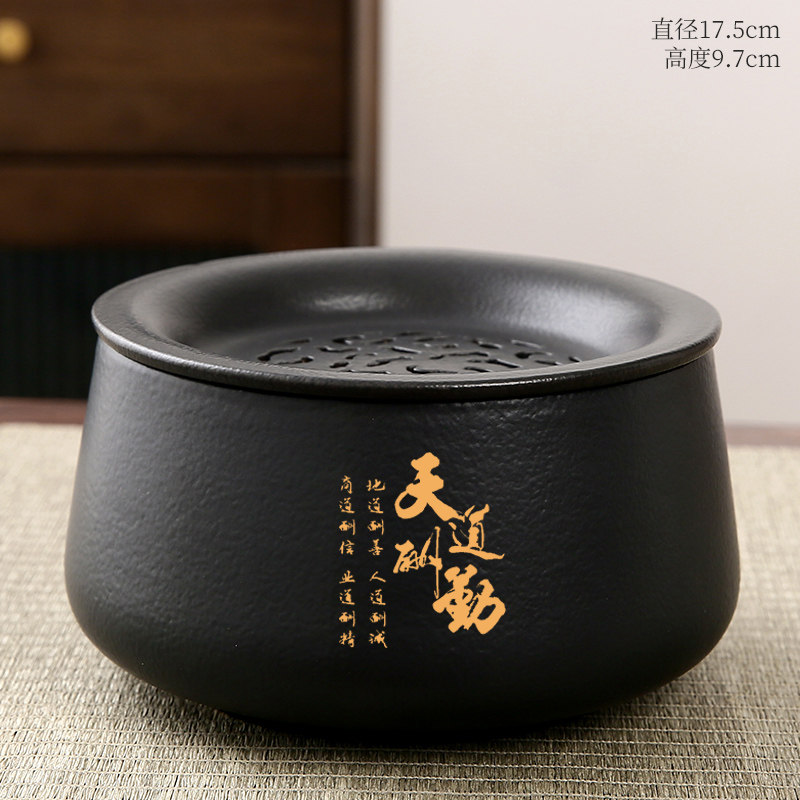 茶渣缸陶瓷茶洗建水过滤带盖废水缸孟大号桌面垃圾桶茶水分离