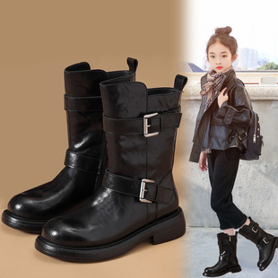 女童马丁靴冬季加绒女孩中筒靴中大童防滑软底二棉冬款短靴儿童靴