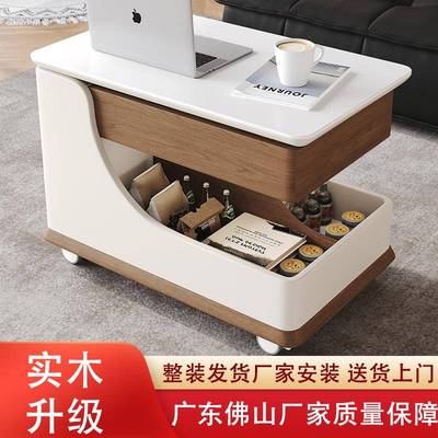 实木可移动茶边几床头茶水柜小户型客厅边柜沙发中古风复古小推车