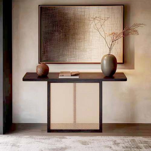 中古风实木玄关桌家用装饰靠墙条案现代新中式入户玄关台柜条几