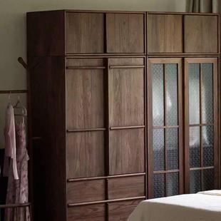 黑胡桃衣柜卧室家庭骨线斯堪 纳维亚简单多功能地板柜纯实木衣柜