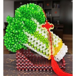 手工串珠玉白菜成品摆件酒柜客厅玄关创意中国结五帝钱居家饰品