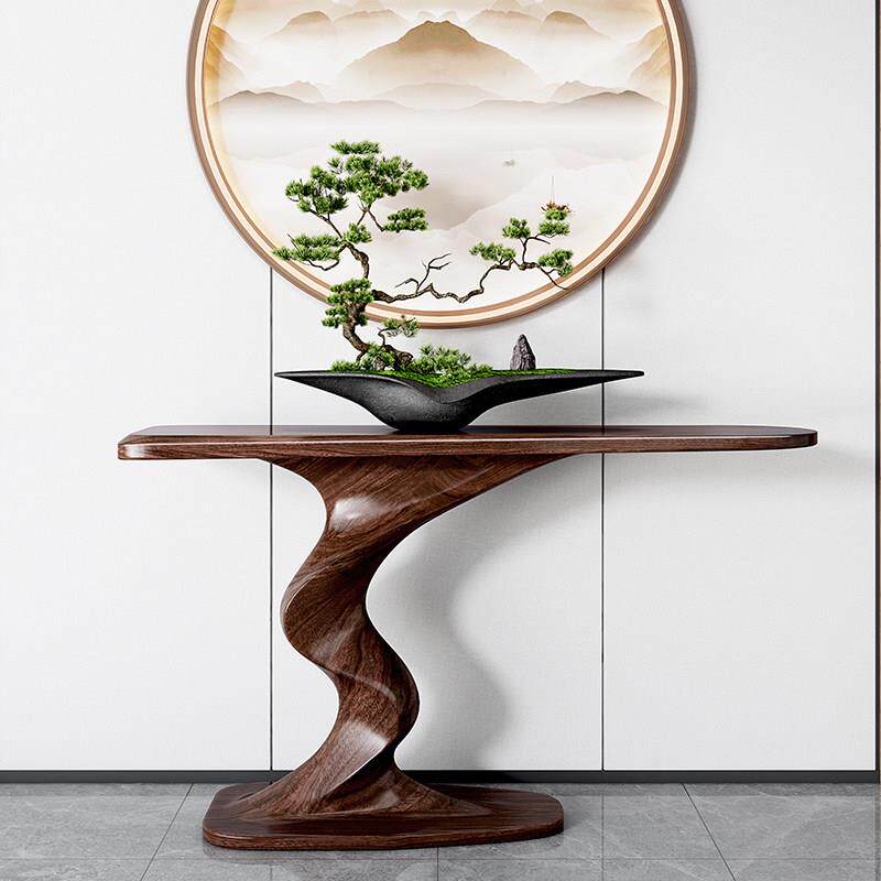 新中式玄关桌全实木条案入户靠墙玄关台简约乌金木禅意客厅玄关柜