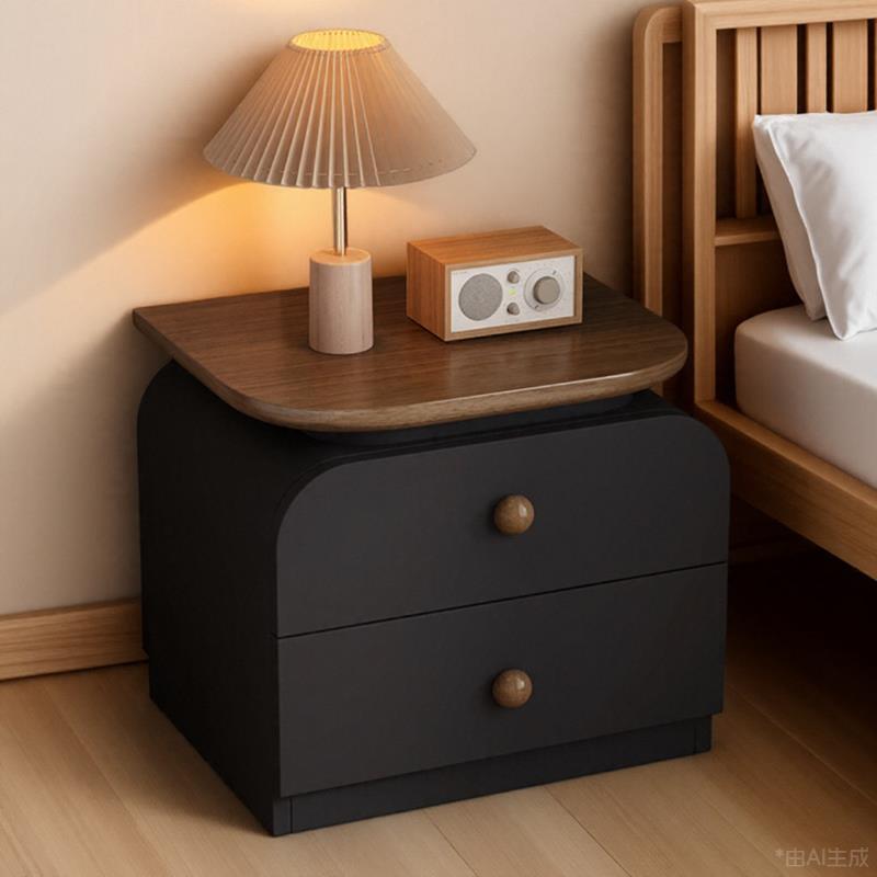 2025新款黑色床头柜实木中古简约现代主卧室收纳柜新型家用网红款