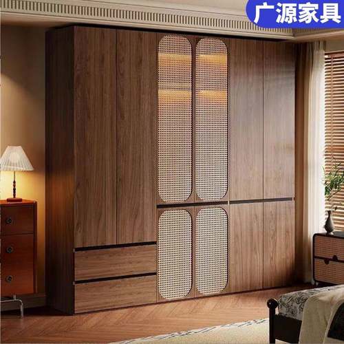 中古风实木衣柜一门到顶家用卧室现代简约小户型收纳柜分段大衣橱