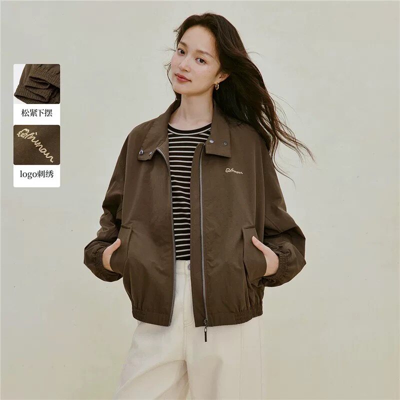 品牌剪标复古刺绣翻领工装夹克2026秋季新款休闲落肩宽松短款外套