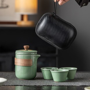 家用办公轻奢公司订制户外泡茶 汝窑快客杯旅行茶具小套装