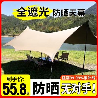 黑胶天幕帐篷户外便携式露营遮阳加厚防晒涂层野营防雨水大遮阳棚