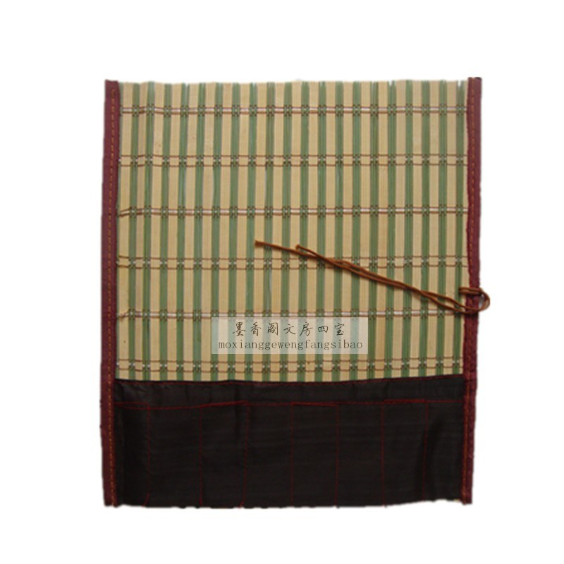 便携式带布袋兜包边大号彩色竹制笔帘卷毛笔国画工具透气文房四宝