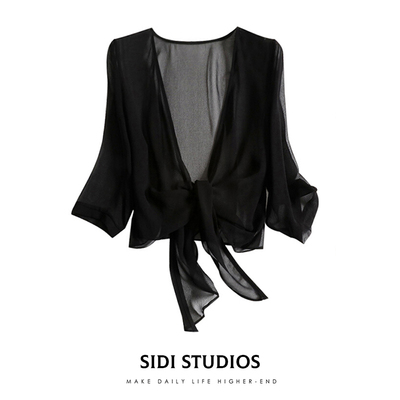 乔其纱短款上衣七分袖开衫