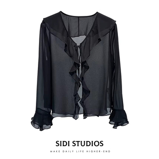 雪纺上衣女春防晒外搭沙滩海边度假配吊带荷叶边乔其纱开衫外套