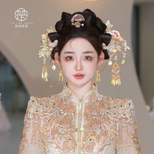 新品浅色百搭中式新娘结婚头饰金色秀禾服配饰蝴蝶减龄晨袍发饰品