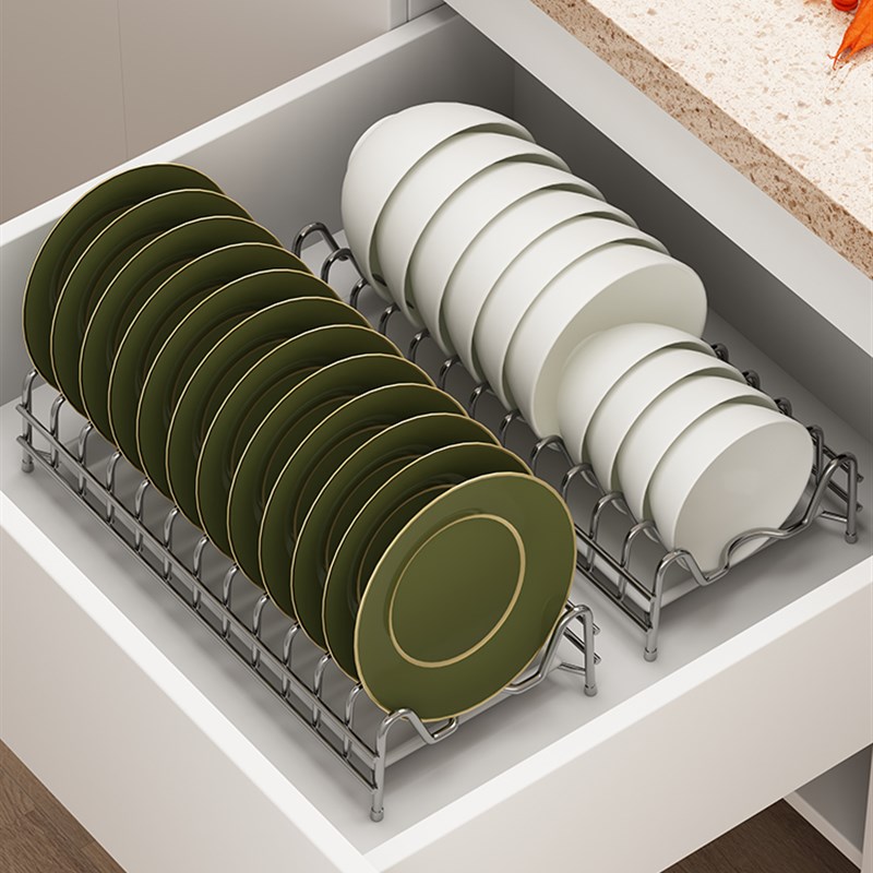 304不锈钢碗碟沥水架抽拉式厨房抽屉台面窄款碗盘收纳置物架小型